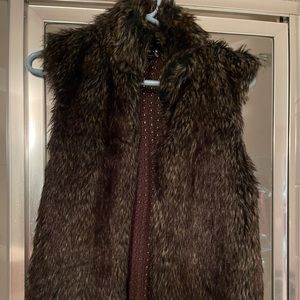 Brown Faux Fur Sleeveless Jacket